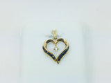 10k Yellow Gold Round Cut 12pt Sapphire & 2pt Diamond Heart Pendent