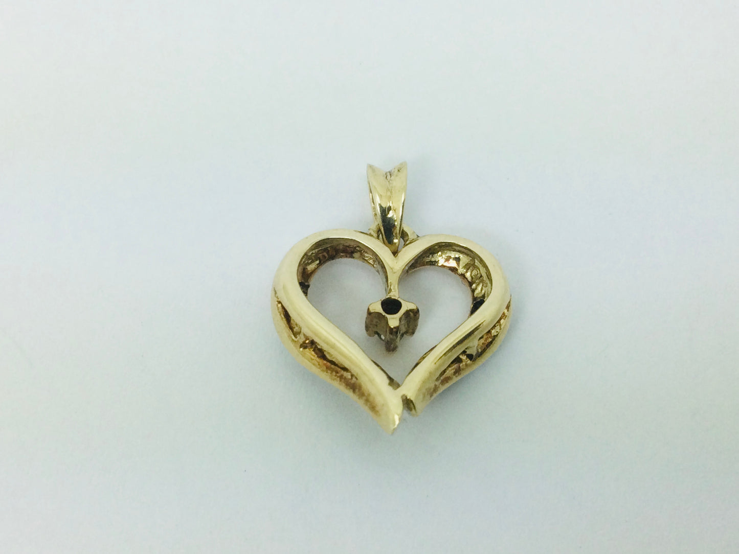 10k Yellow Gold Round Cut 12pt Sapphire & 2pt Diamond Heart Pendent