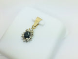 14k Yellow Gold Pear Cut 30pt Sapphire & 12pt Diamond Pendent