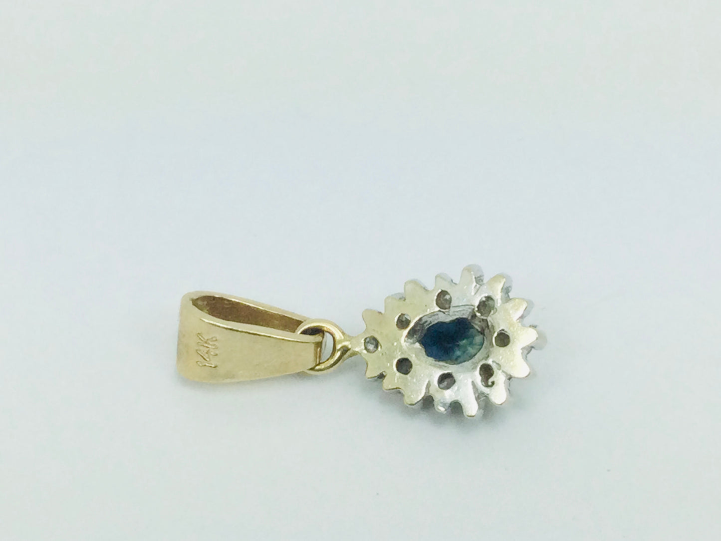 14k Yellow Gold Pear Cut 30pt Sapphire & 12pt Diamond Pendent