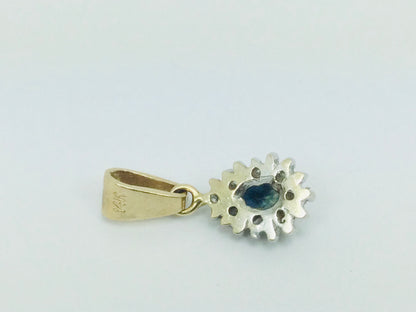 14k Yellow Gold Pear Cut 30pt Sapphire & 12pt Diamond Pendent