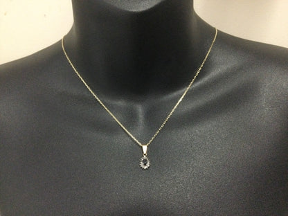 14k Yellow Gold Pear Cut 30pt Sapphire & 12pt Diamond Pendent