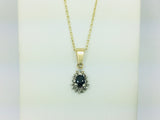 14k Yellow Gold Pear Cut 30pt Sapphire & 12pt Diamond Pendent
