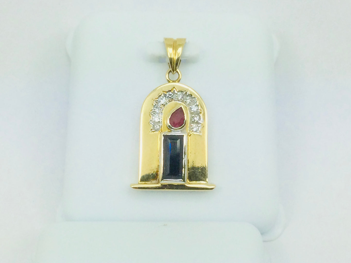 10k Yellow Gold 20pt Ruby, 50pt Sapphire & 10pt Diamond Candle Pendent