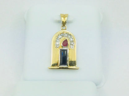 10k Yellow Gold 20pt Ruby, 50pt Sapphire & 10pt Diamond Candle Pendent