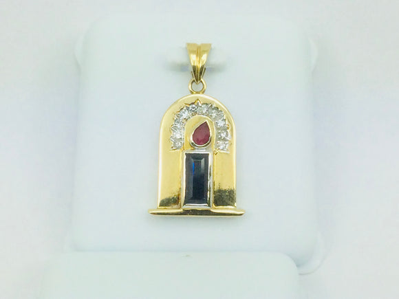 10k Yellow Gold 20pt Ruby, 50pt Sapphire & 10pt Diamond Candle Pendent