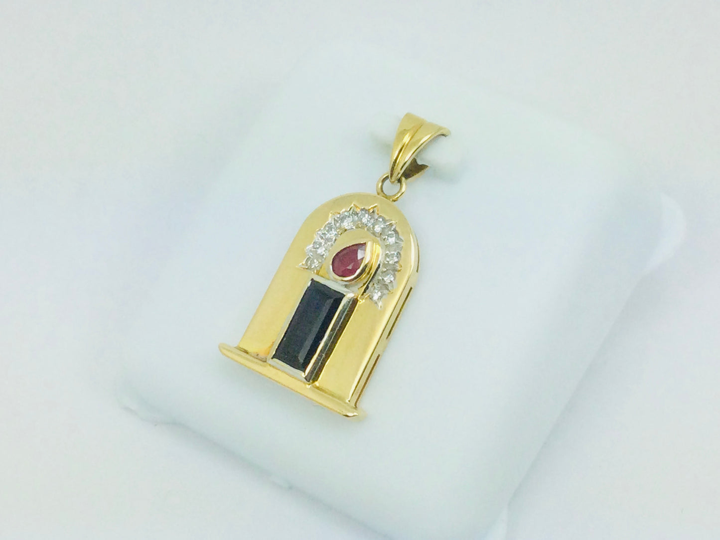 10k Yellow Gold 20pt Ruby, 50pt Sapphire & 10pt Diamond Candle Pendent