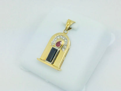 10k Yellow Gold 20pt Ruby, 50pt Sapphire & 10pt Diamond Candle Pendent