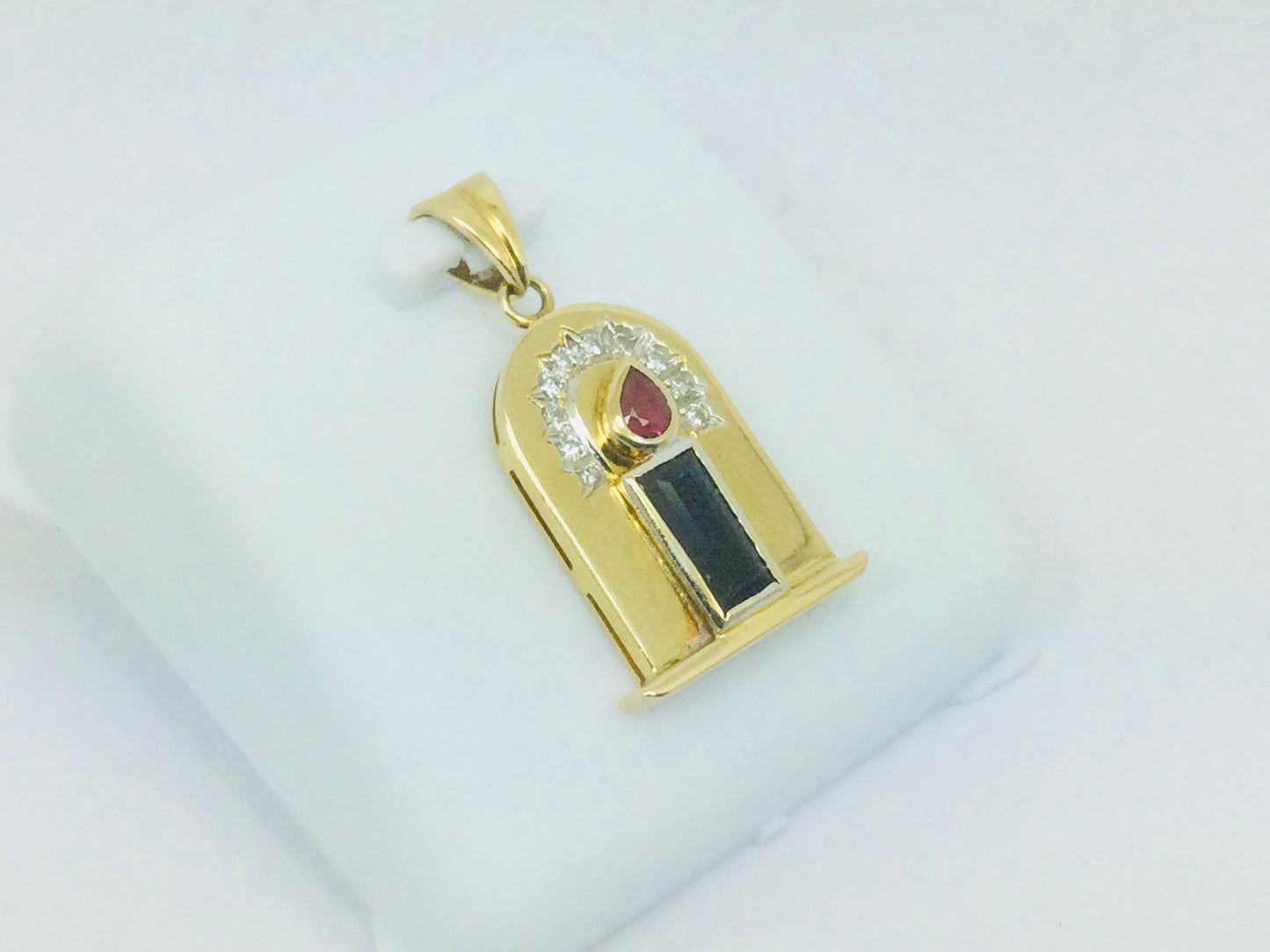 10k Yellow Gold 20pt Ruby, 50pt Sapphire & 10pt Diamond Candle Pendent