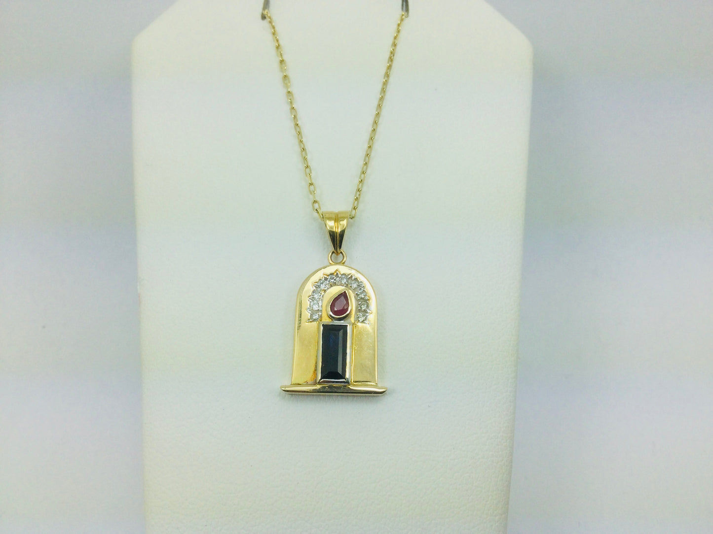 10k Yellow Gold 20pt Ruby, 50pt Sapphire & 10pt Diamond Candle Pendent