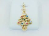 14k Yellow Gold Round Cut Ruby, Sapphire, Emerald & CZ Christmas Tree Pendent