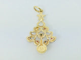 14k Yellow Gold Round Cut Ruby, Sapphire, Emerald & CZ Christmas Tree Pendent