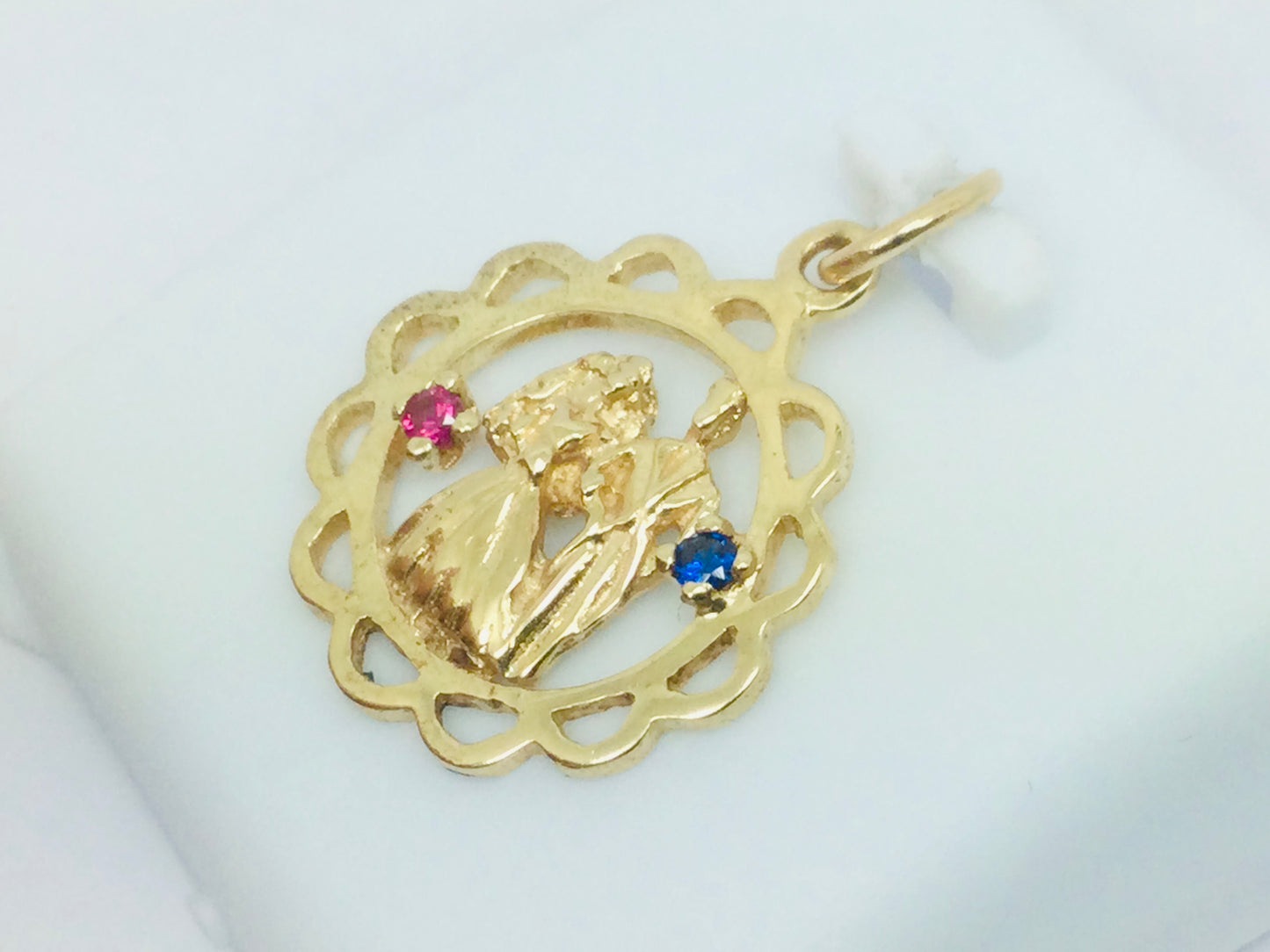 10k Yellow Gold Round Cut Ruby & Sapphire Wedding Pendent