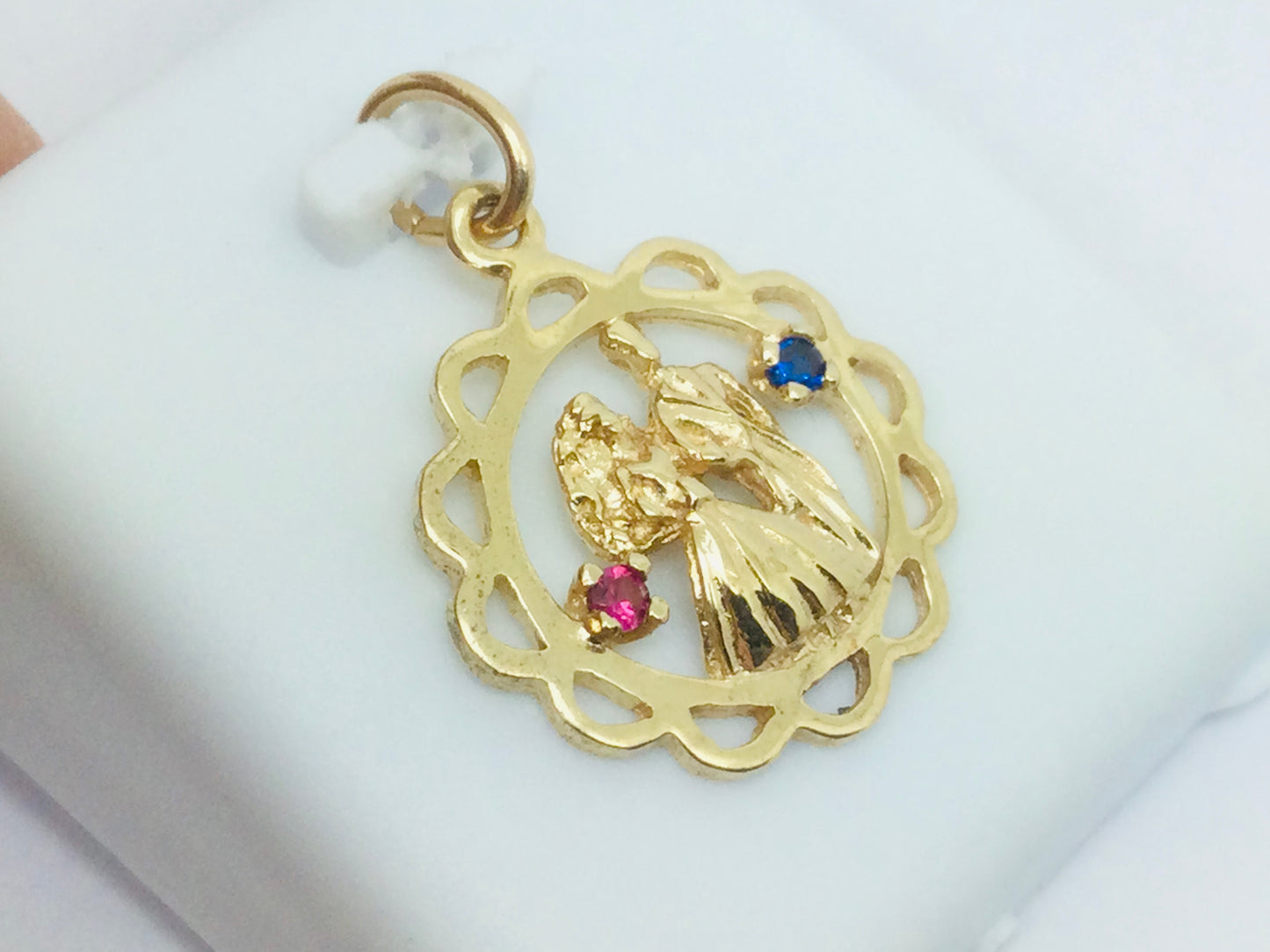 10k Yellow Gold Round Cut Ruby & Sapphire Wedding Pendent
