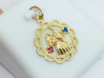 10k Yellow Gold Round Cut Ruby & Sapphire Wedding Pendent
