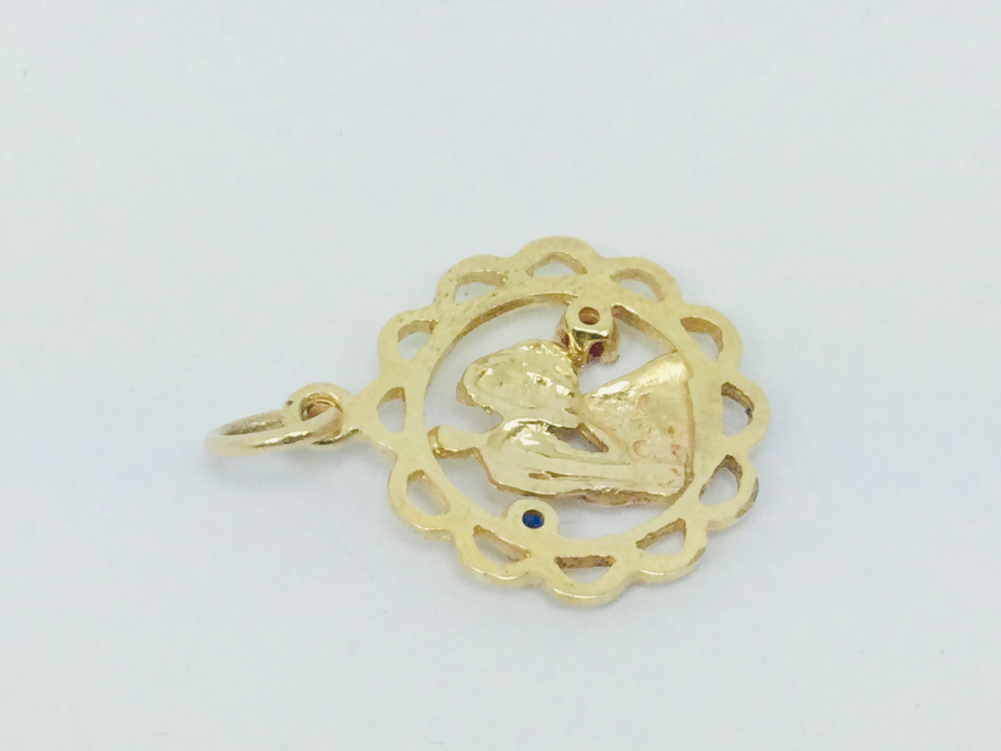 10k Yellow Gold Round Cut Ruby & Sapphire Wedding Pendent