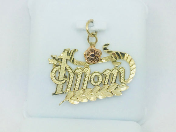 10k Yellow Gold #1 Mom with Rose Gold Flower Pendent
