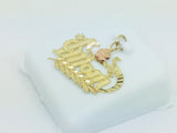 10k Yellow Gold #1 Mom with Rose Gold Flower Pendent