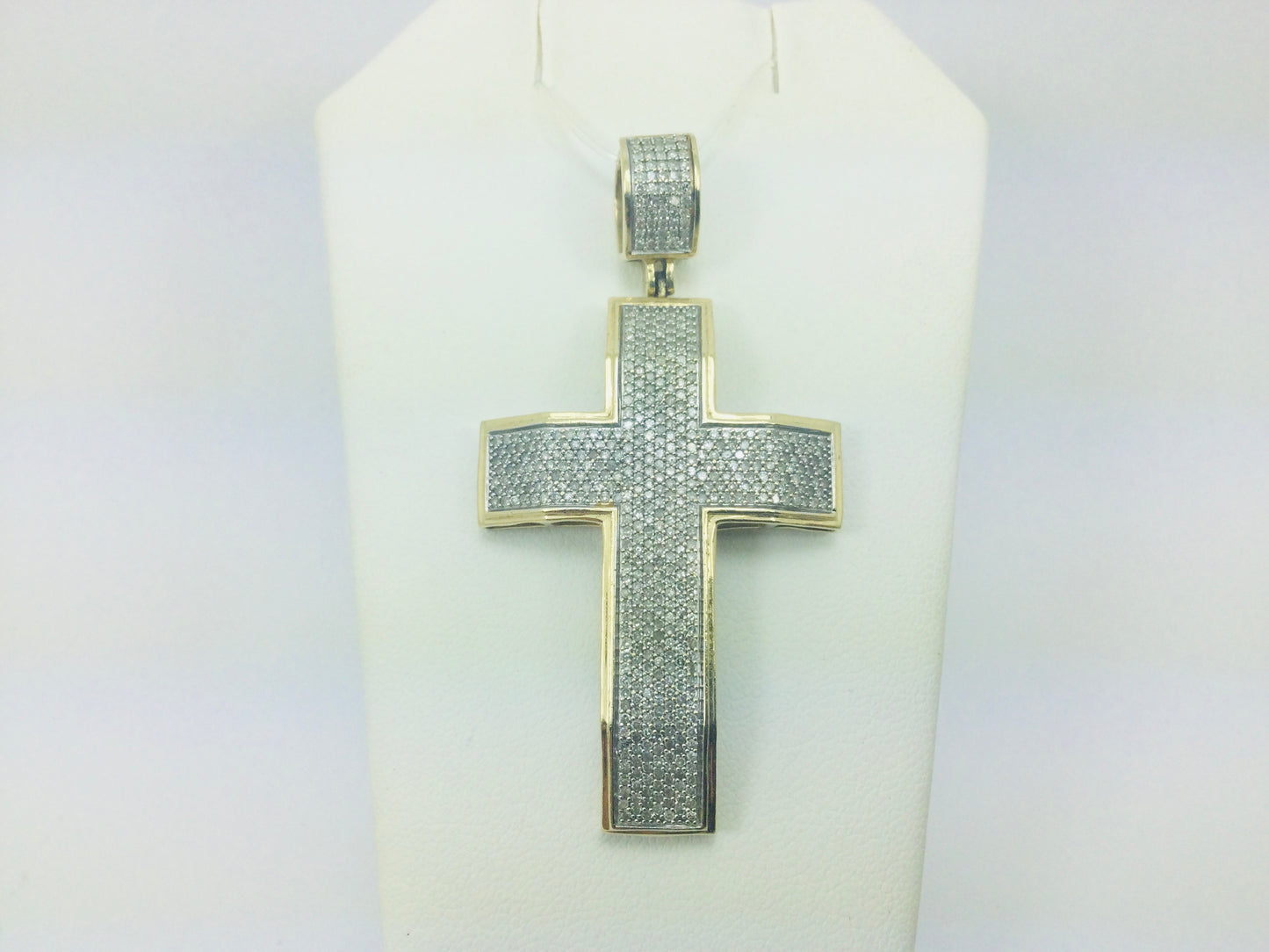 10k Yellow Gold Round Cut 2.6ct Diamond Cross Pendent