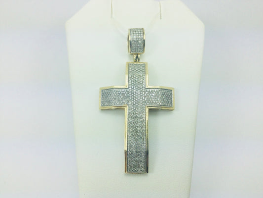 10k Yellow Gold Round Cut 2.6ct Diamond Cross Pendent
