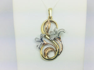14k Yellow, White and Rose Gold Flower Pendent