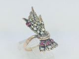 10k Yellow Gold Round Cut 40pt Diamond & 28pt Ruby Hand Ring