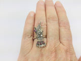 10k Yellow Gold Round Cut 40pt Diamond & 28pt Ruby Hand Ring