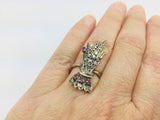 10k Yellow Gold Round Cut 40pt Diamond & 28pt Ruby Hand Ring