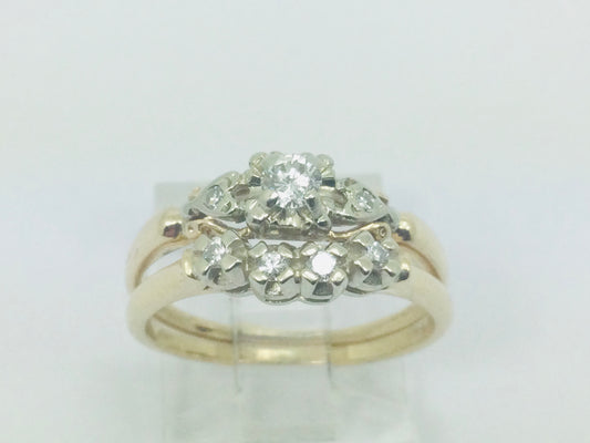 14k Yellow Gold Round Cut 17pt Diamond Engagement and Wedding Ring Set