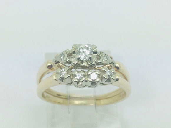 14k Yellow Gold Round Cut 17pt Diamond Engagement and Wedding Ring Set