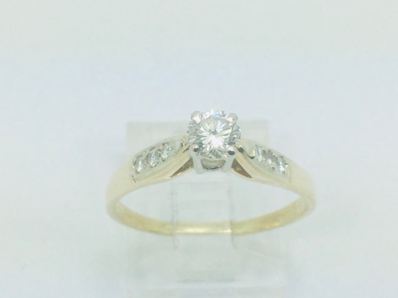 14k Yellow Gold Round Cut 42pt Diamond Solitaire with Diamond Accents Ring