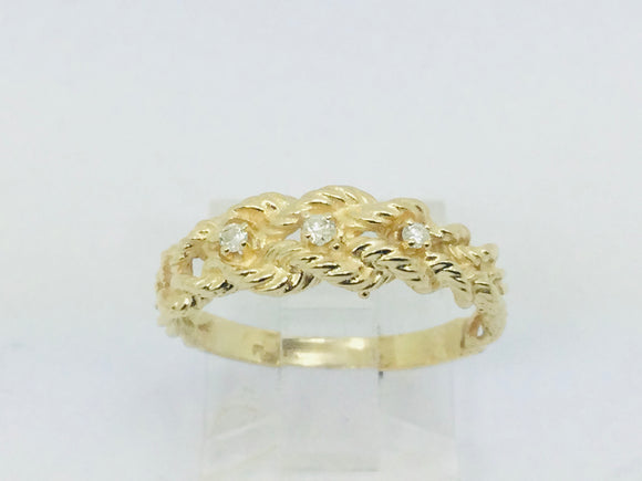 14k Yellow Gold Round Cut 6pt Diamond Trinity Twisted Rope Ring