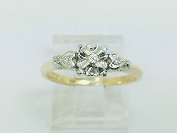 14k Yellow and White Gold Round Cut 4pt Diamond Heart Vintage Ring