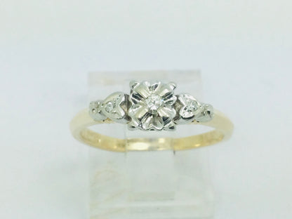 14k Yellow and White Gold Round Cut 4pt Diamond Heart Vintage Ring