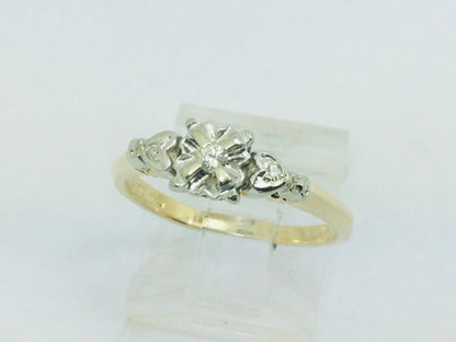 14k Yellow and White Gold Round Cut 4pt Diamond Heart Vintage Ring