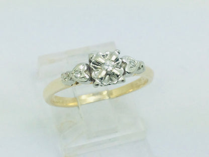 14k Yellow and White Gold Round Cut 4pt Diamond Heart Vintage Ring