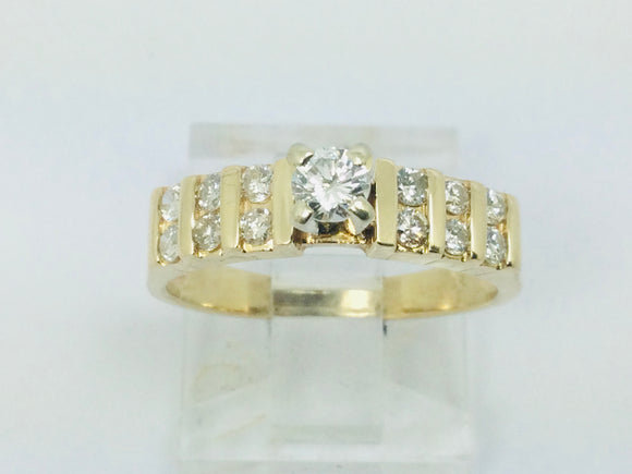 14k Yellow Gold 45pt Round Cut Diamond with Channel Set Accents Ring