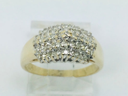 14k Yellow Gold 30pt Round Cut Diamond Row Set Cluster Ring