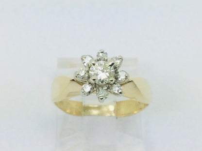 14k Yellow Gold 38pt Round Cut Diamond Cluster Halo Ring