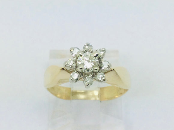 14k Yellow Gold 38pt Round Cut Diamond Cluster Halo Ring