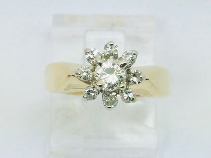 14k Yellow Gold 38pt Round Cut Diamond Cluster Halo Ring