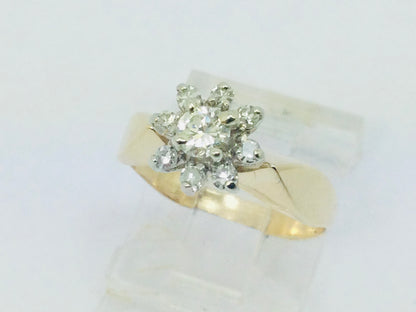 14k Yellow Gold 38pt Round Cut Diamond Cluster Halo Ring
