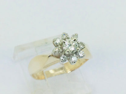 14k Yellow Gold 38pt Round Cut Diamond Cluster Halo Ring