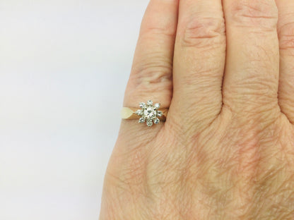 14k Yellow Gold 38pt Round Cut Diamond Cluster Halo Ring