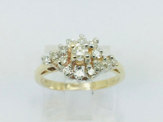 10k Yellow Gold 45pt Round Cut Diamond Cluster Ring