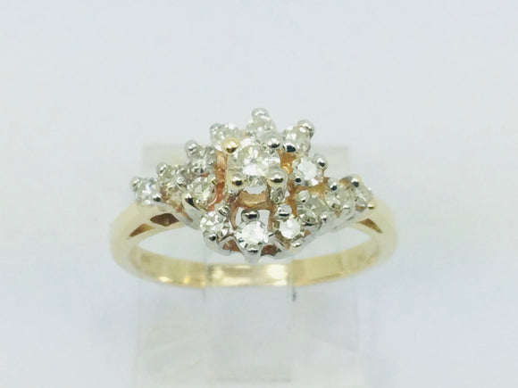 10k Yellow Gold 45pt Round Cut Diamond Cluster Ring