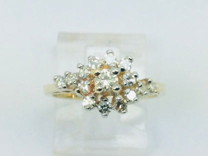 10k Yellow Gold 45pt Round Cut Diamond Cluster Ring