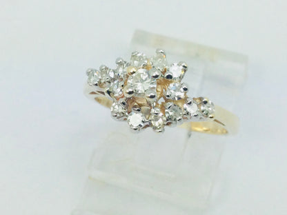 10k Yellow Gold 45pt Round Cut Diamond Cluster Ring