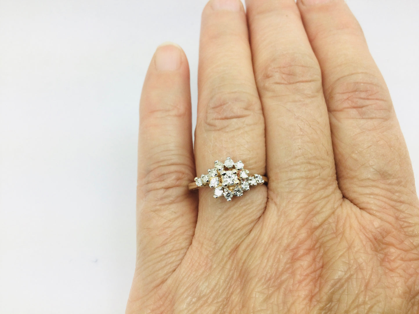 10k Yellow Gold 45pt Round Cut Diamond Cluster Ring
