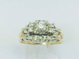 14k White and Yellow Gold 32pt Round Cut Diamond Vintage Engagement Ring & Wedding Band